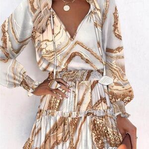 Elegant Cream and Gold Mini Dress